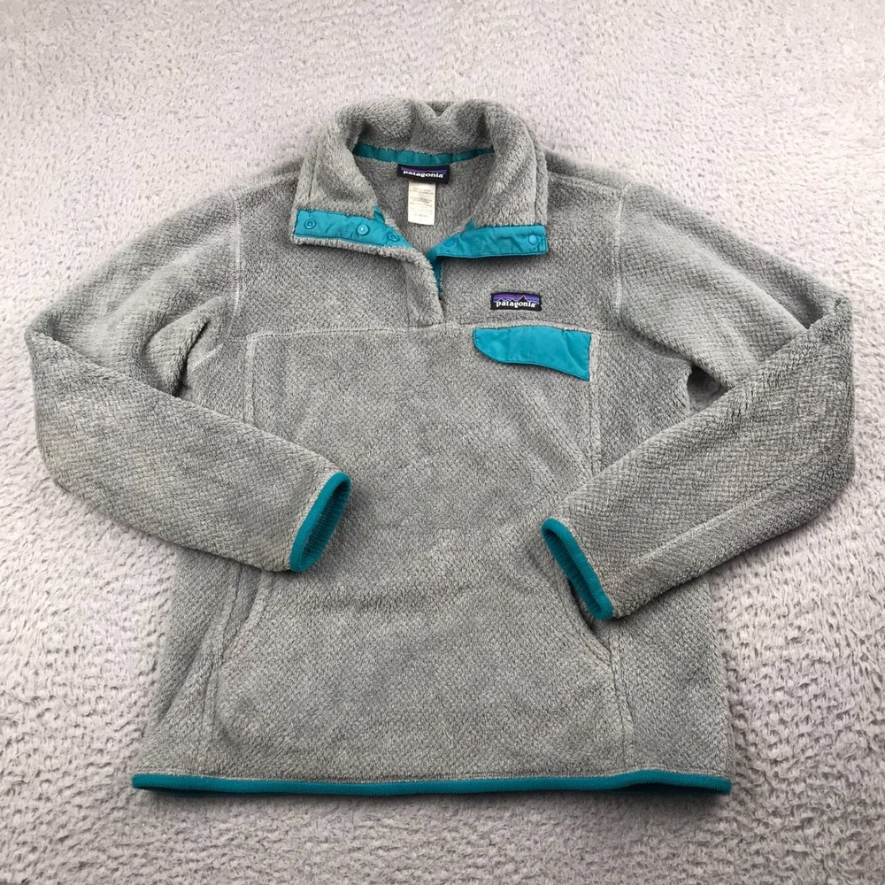 Patagonia Re-Tool Snap-T Pullover Womens S Gray/Blue Fleece Sweater Jacket *Flaw